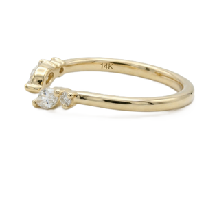 แหวนทองคำแท้ 14K ทรงมาร์คีส์ประดับเพชรทรงกลมแบบปรับได้ ดีไซน์มินิมอล แหวนเพชรเพาะเลี้ยงในห้องปฏิบัติการ แหวนแบบซ้อนได้ แหวนสองเม็ดแบบเปิด - Product Image 2