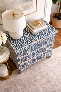 Modern Geometric Solid Wood Sideboard <b>Chest</b> of Drawers Blue White Accent <b>Storage</b> Cabinet for Dining Room Living Room Bedroom - Product Image 4