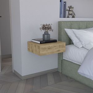 Comodino Moderno Sospeso da 5' con Cassetto, Mensola a Muro in Macadamia - Product Image 1