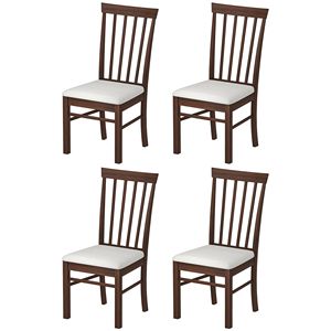Set di 4 Sedie da Pranzo in Legno Stile Rustico, Marrone Scuro con Rivestimento Beige, Struttura in Legno di Gomma, Materiale in Ecopelle - Product Image 1