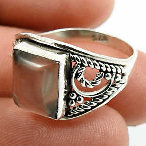 Anillos hechos a mano de plata de ley 925 originales para hombre, diseño vintage, cuarzo ahumado natural de corte cuadrado, anillos bohemios. - Product Image 1