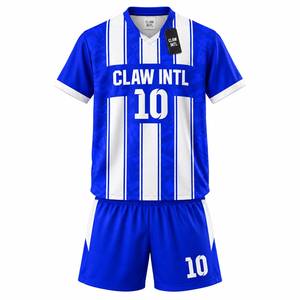 Maillot de football sublimé bleu et blanc rayé, col en V, manches longues, respirant, en polyester, pour adolescents, unisexe, personnalisable avec le nom de l'équipe, été - Product Image 1