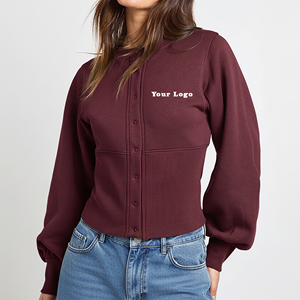 Sweat-shirt en molleton 100% coton de haute qualité avec fermeture à boutons, col rond, sur mesure, vêtements décontractés élégants pour femmes - Product Image 1