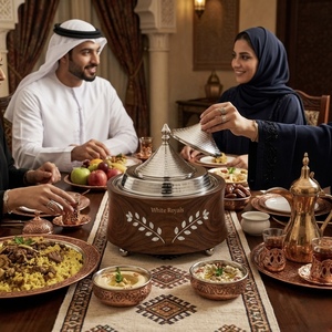 Olla de madera de lujo para calentar comida, calentador de alimentos de acero inoxidable, buffet de comida para Ramadán, Majlis, utensilios de cocina del Golfo, juego de platos. - Product Image 4