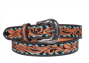Cinturón de Cuero Genuino con Diseño Floral y Hebilla de Aleación Plateada, Estilo Casual y Duradero, Diseño Pintado - Product Image 3