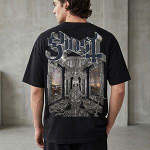 Camiseta Nueva 2025 Unisex de Punto con Cuello Redondo, Corte Regular, Lisa, con Estampado de Letras de la Banda Ghost, Estilo Grunge Hip Hop de Verano, 100% Algodón - Product Image 6