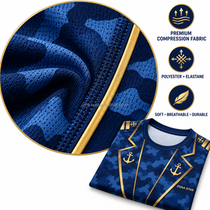 เสื้อยืดพิมพ์ลายทั้งตัว 100% โพลีเอสเตอร์ ออกแบบชุดกัปตันเรือ 3 มิติ สำหรับผู้ชาย เสื้อยืดปาร์ตี้ล่องเรือสุดฮา ขายส่ง รับทำโลโก้ OEM - Product Image 3