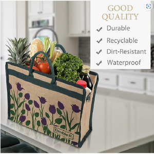 Sac fourre-tout en jute naturel, spacieux et réutilisable, avec poignées robustes pour les courses, la plage, le marché et l'usage quotidien - Product Image 2