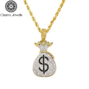 Charm_Jewells Colgante de Bolsa de Dinero Hip Hop con Moissanita y Perla de Agua Dulce, Plata 925, Bañado en Oro 22K, Micro Pavé, Certificado IGI, Unisex - Product Image 1