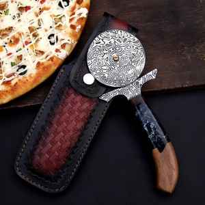 Cuchillo Ulu para Pizza de Acero de Damasco de Primera Calidad, Cuchillo Ulu para Pizza Hecho a Mano, Estilo Vikingo OEM con Mango de Madera - Product Image 1