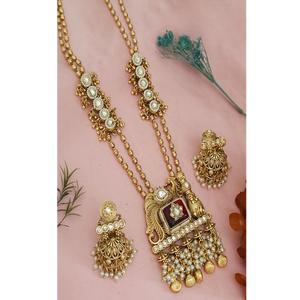 Ensemble collier long et boucles d'oreilles en or plaqué de haute qualité avec pierres Moissanite, bijoux de créateur pour femmes, idéal pour les mariages - Product Image 1