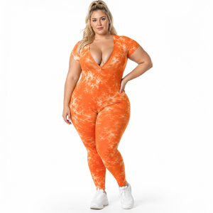 Mono Deportivo de Talla Grande para Gimnasio, Cuello en V, Manga Corta, Mono de Una Pieza, Ropa de Yoga con Estampado Personalizado, Mono de Yoga - Product Image 2
