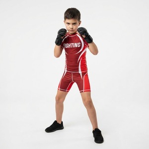 Custom Youth Girls MMA Fight Wear <b>Short</b> Sleeve <b>Compression</b> Rash Guard Matching Sublimation Athletic <b>Shorts</b> Set - Product Image 6