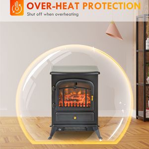 Chimenea Eléctrica Negra de 725W/1450W con Llamas LED Realistas y Leños, Color Negro - Product Image 3