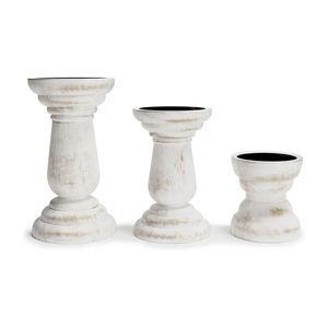 Luxury Hand Carved White Wash <b>Wooden</b> Candle <b>Holders</b> Natural Mango Wood Candle Stand Set of 3 for Wedding Living Room Decoration - Product Image 1