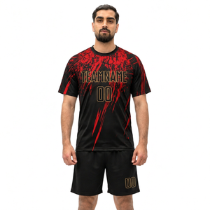 Unisex Custom Soccer Jersey Set Black Red Sublimated Team Name Number 00 Quick Dry <b>Mesh</b> <b>Short</b> Sleeve Polyester Uniforms for - Product Image 2