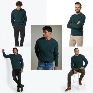 Suéter de hombre sin marca, tejido de punto trenzado, cuello redondo, jersey de invierno, color liso, tops, hecho en Bangladesh, excedente, venta al por mayor, lote BD - Product Image 1