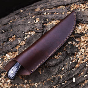 Cuchillo de Caza de Acero de Damasco Hecho a Mano de Grado Industrial HTTC STORE, Forjado a Mano, Funda de Cuero, Espiga Completa, OEM 56HRC, Borde Plano 1 - Product Image 4