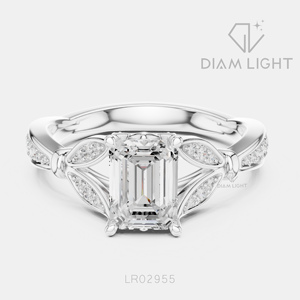 Bague de fiançailles en or blanc 14 carats avec diamant de laboratoire taille émeraude 1,30 carat, certifié IGI, couleur F+, clarté VS+, bague de promesse de mariage - Product Image 1