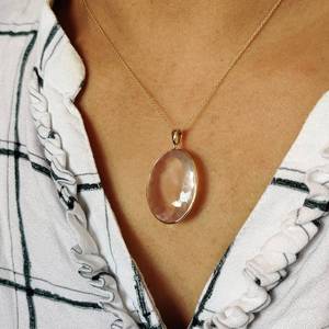 Natural <b>Rose</b> Quartz Oval Cut 14K Gold Pendant 22x28mm Fine Gemstone Jewelry For Women Genuine <b>Rose</b> Quartz Gold Pendant Elegant - Product Image 6