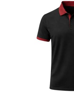 เสื้อโปโลผู้ชายสีดำแบบกำหนดเอง ผ้าฝ้าย คอปกและปลายแขนเสื้อสีแดงตัดกัน ทรงคลาสสิก สวมใส่สบายสำหรับฤดูร้อน รับผลิตแบบ OEM จำนวนมาก - Product Image 3