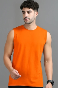 KV Bright <b>Orange</b> Men's O-Neck Casual Sleeveless <b>Tank</b> <b>Top</b> Breathable Quick Dry Muscle Shirt Polyester Knitted Fitness Gym Wear - Product Image 1