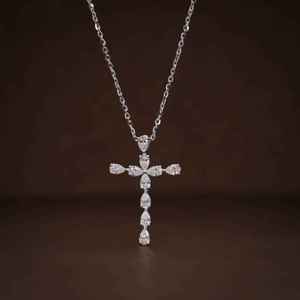 Pear Cut Moissanite Diamond Cross Pendant 925 Sterling <b>Silver</b> Religious Party Gift for Friends Fine Jewelry <b>Charm</b> - Product Image 6