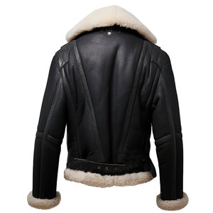 Manteau d'hiver chaud en sherpa et fausse fourrure, veste en cuir personnalisée pour hommes, vestes en cuir d'agneau noir pour hommes OEM - Product Image 6