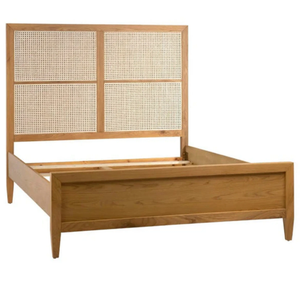 Base de Cama Moderna de Madera de Teca Sólida con Cabecera de Panel de Ratán, Cama Minimalista con Plataforma, Tamaño King, 3 Años de Garantía - Product Image 4