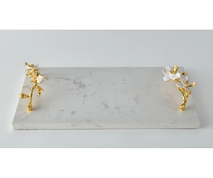 ถาดเสิร์ฟตกแต่งลายหินอ่อน DIVA COLLECTIONS MI-900 ขอบมือจับสีทอง ดีไซน์สี่เหลี่ยมทันสมัย สำหรับตกแต่งในเดือนรอมฎอน - Product Image 5