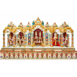 Customized Golden Wooden Hindu Mandir Manufacturer Iskcon Temple Puja Ghar Divine Swaminarayan Shrine for Hindu Sabha <b>Hall</b> Mandi - Product Image 1