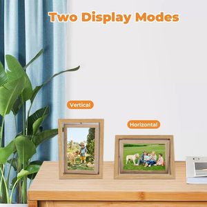 Double Sided Rotating Photo <b>Frame</b> Wooden Photo <b>Frame</b> Easy to for Gifts Birthdays Weddings Christmas Thanksgiving Valentine Day - Product Image 2