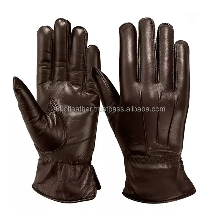 Casual Fashion Real Fur Cuff Leather Glove Black Color Warm Goatskin Leather Mitten With Customized Size