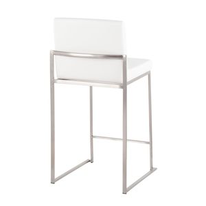 Contemporary Fuji High <b>Back</b> Counter <b>Stool</b> Stainless Steel and White Faux Leather Set of 2 Modern <b>Bar</b> <b>Stools</b> - Product Image 4