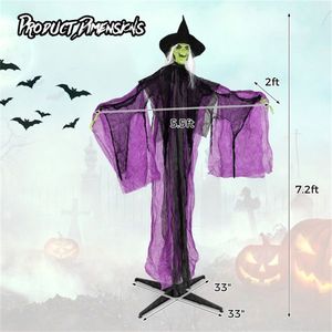Decorazione di Halloween da 2,2 m con strega sonora, movimenti di braccia spaventosi, suoni terrificanti e occhi luminosi per uso interno/esterno - Product Image 4