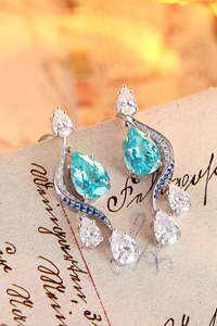 Boucles d'oreilles pendantes de luxe pour femme en argent 925, diamant taille poire, bijoux de mariage en forme de goutte d'eau, serti griffe - Product Image 6
