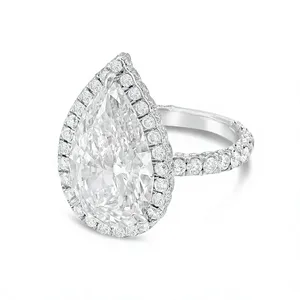 Anillo de compromiso con halo de diamantes de laboratorio en forma de pera de 2 quilates, chapado en rodio, joyería para fiestas y regalos - Product Image 3