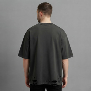เสื้อยืดคอกลมโอเวอร์ไซส์ผู้ชาย ผ้าคอตตอน 100% ระบายอากาศได้ดี น้ำหนัก 180 กรัม ทรงหลวม สีพื้น สไตล์ฮิปฮอป รับผลิตตามแบบ OEM - Product Image 5