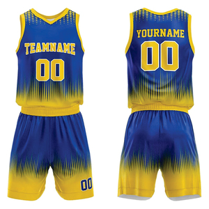 Conjunto de Uniforme de Baloncesto Sublimado Personalizado, Jersey sin Mangas con Degradado Azul y Amarillo, Pantalones Cortos, Absorbe la Humedad, Unisex, para Adultos - Product Image 1