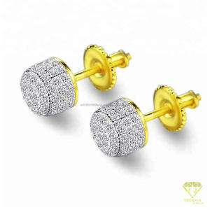 Pendientes de Lujo con Incrustaciones de Moissanita VVS, Redondos, de Plata de Ley 925 con Acabado Dorado, para Hombre y Mujer - Product Image 1