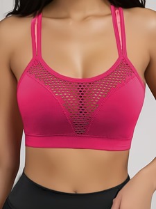 High Elasticity Yoga <b>Bra</b> Top Women Ventilated Mesh Front Panel Strappy <b>Open</b> Back Activewear Running Jogging Workout Vest - Product Image 1