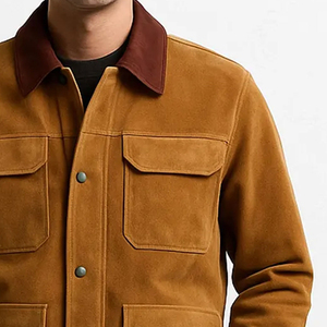 Veste en daim pour homme avec poches, col boutonné, quatre poches, style workwear, vêtement d'extérieur pour l'hiver - Product Image 5