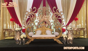 Causeuse moderne en bois de teck pour mariée, marié, vente en gros de canapés personnalisés pour mariage, en argent doré - Product Image 6