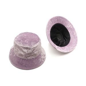 <b>Purple</b> Velvet Bucket <b>Hat</b> Unisex Solid Color Casual Spring Summer Wear 56-58CM Head Circumference - Product Image 1