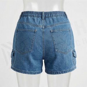 Premium 100 Cotton High Waist Denim Cargo Women Shorts Side Pockets <b>Belt</b> Loop Waistband <b>Plus</b> <b>Size</b> Casual Breathable Fit - Product Image 2