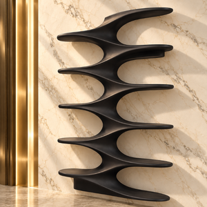 Étagère de présentation sculpturale noire contemporaine |    Support de rangement décoratif multi-niveaux au design ondulé artistique, accent d'intérieur moderne - Product Image 4