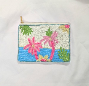 Pochette carrée bohème faite main en microfibre perlée avec fermeture éclair, motif tropical, couleurs mélangées, broderie, couture, mode, voyage - Product Image 3