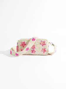 Sac messager fait main en perles de rocaille, sac à bandoulière personnalisé avec lettres perlées et sangle à pompon, sac à main carré en toile pour femme, idéal pour les voyages - Product Image 2