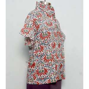 Chemisier décontracté coréen pour femme, style vintage floral, boutonné, haute qualité, 100 % coton respirant, écologique, été - Product Image 4