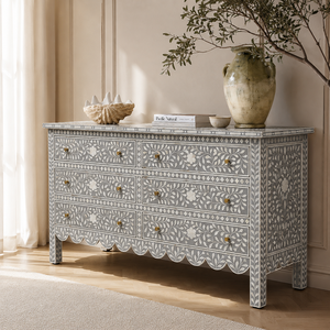 Gray White Bone Inlay Living Room Cabinet Drawers <b>Storage</b> Dresser Slab Door Modern Side <b>Chest</b> Custom Size - Product Image 2